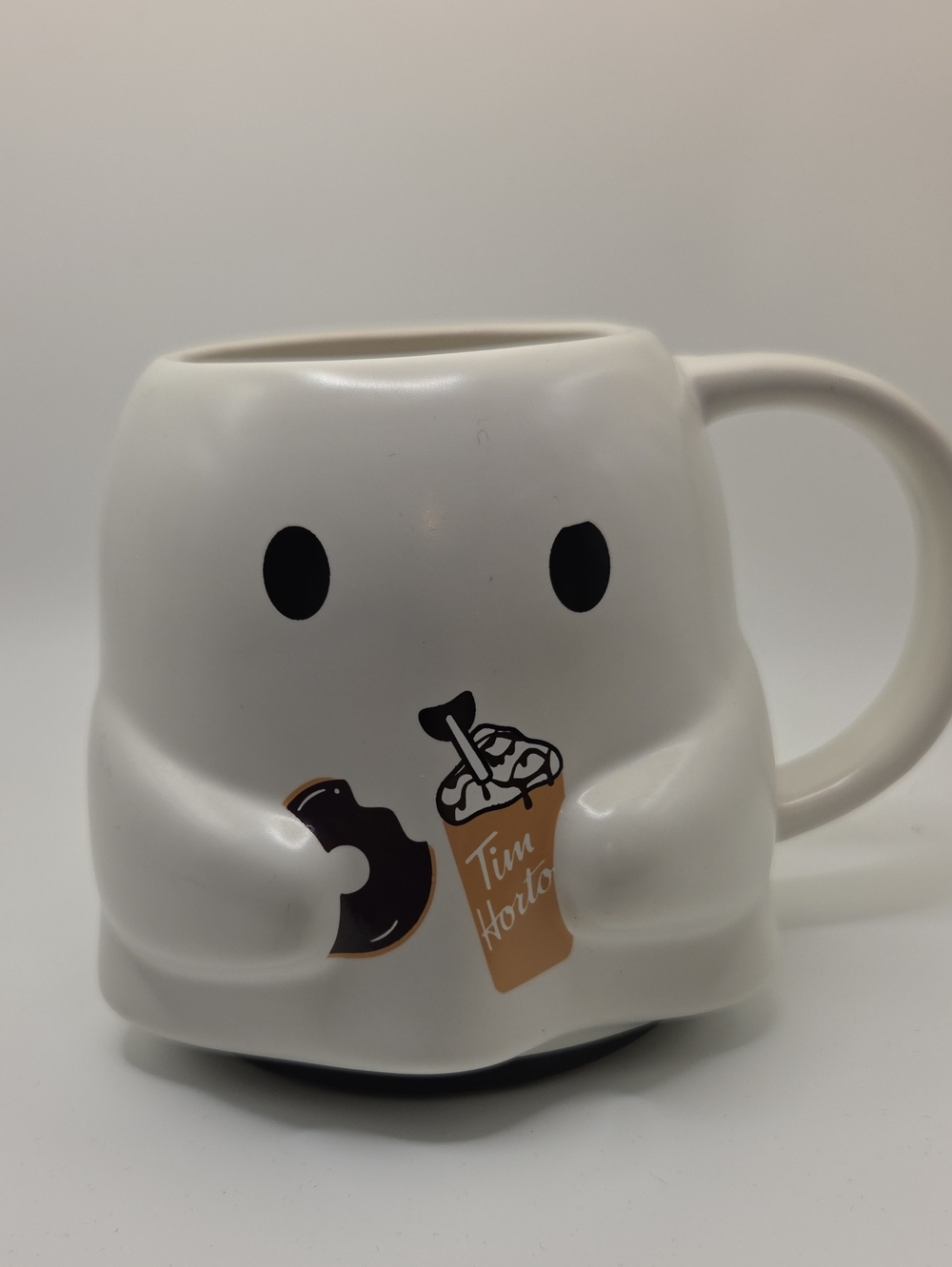 Tim Hortons White Ghost Mug with Donut & Coffee Design